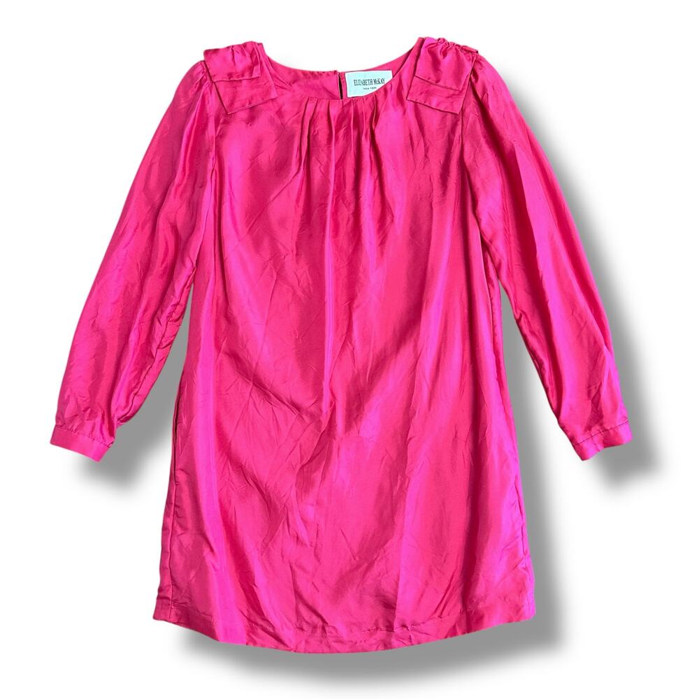 Elizabeth McKay 100% Silk Dress Women’s 2 Hot Pink Shift 3/4 Sleeve Classic